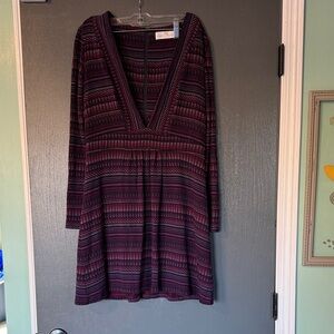 Amanda Uprichard Burgundy Striped Long Sleeve Viscose Dress